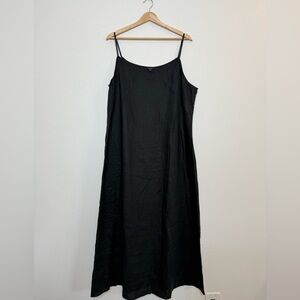 Vivid 100% Linen Black V-Neck Spaghetti Strap Maxi Dress size 2X
